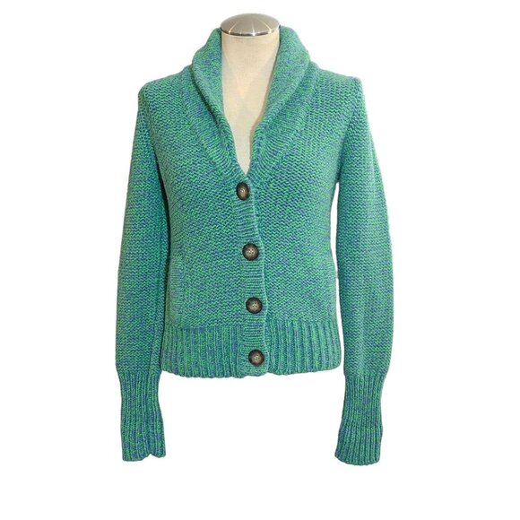 American Eagle Cardigan M Rabbit Wool Blend Blue Green Button Down Size Medium - Picture 11 of 13